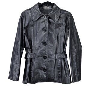 Calf Nappa Button Down Black Genuine Luxury Leather Jacket